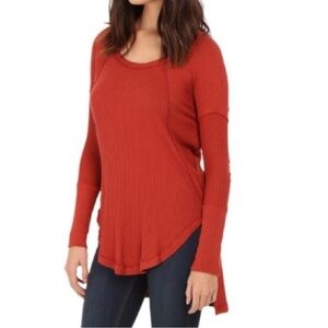 Free People Ventura High/Low Thermal Burnt Orange Rust Size Small